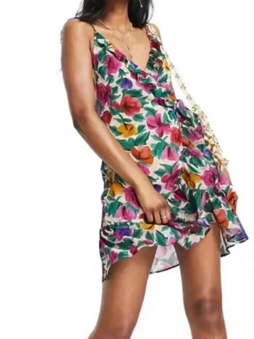 Topshop Floral V‑Neck Slip Mini Dress in Multicolor